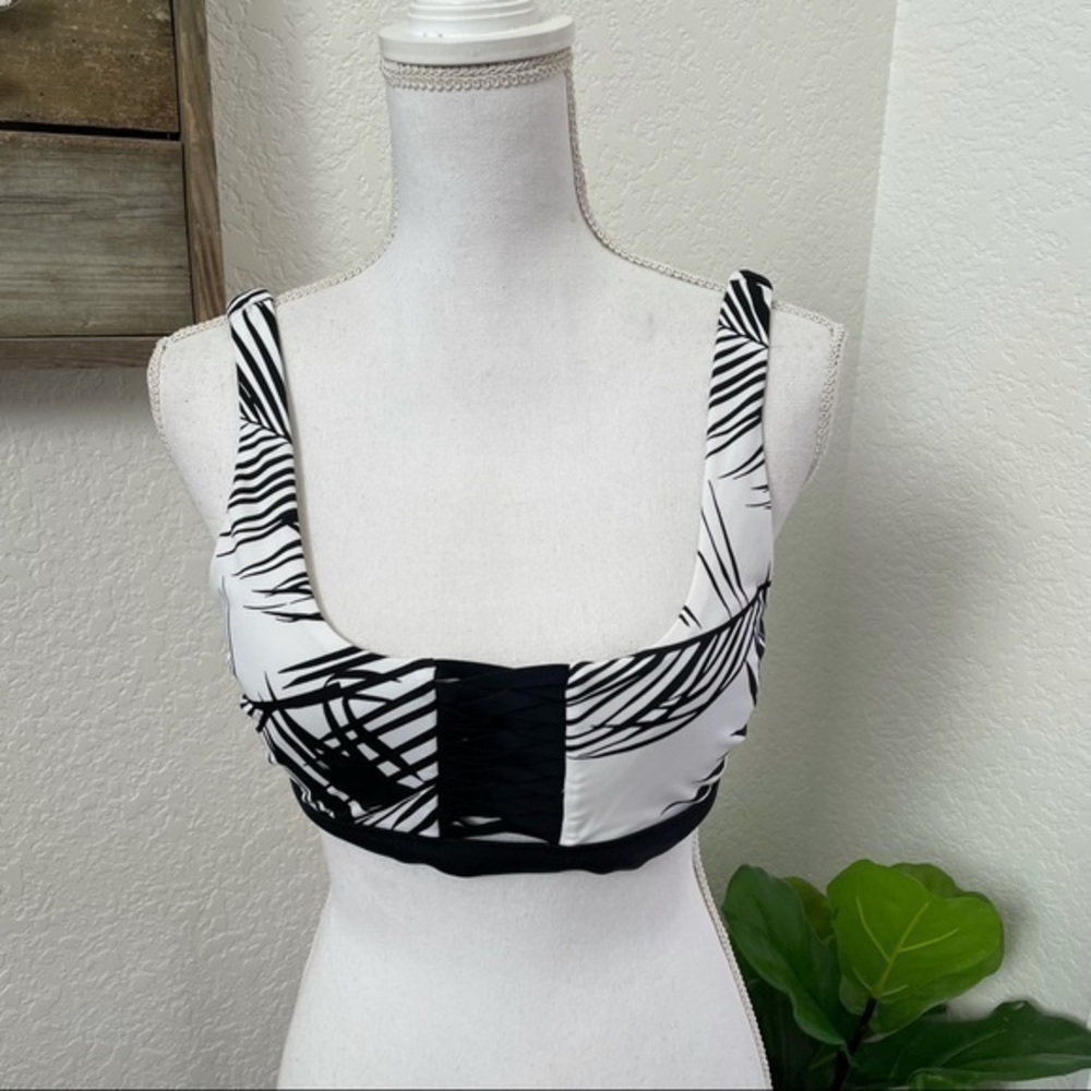 Athleta Adriata retro palm black white bikini bra top size M